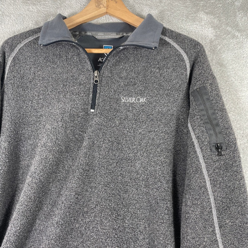 KÜHL Quarter Zip Fleece Jacket Mens Medium Gray Zip Silver Oak Logo Hiking
